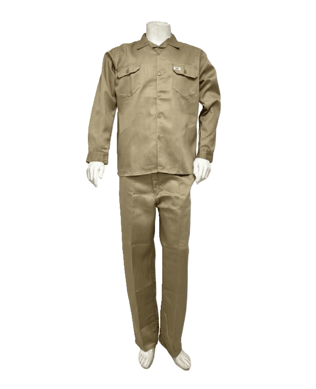 100% Twill Cotton Work Shirt & Pant Set Beige