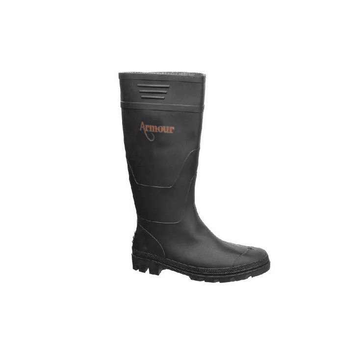 Armour Safety Rain Boots - Black PVC Waterproof Work Boots