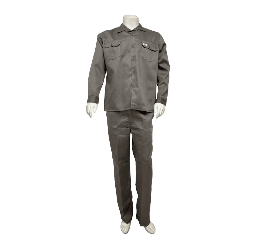 Gray Twill Cotton Work Shirt & Pant Set