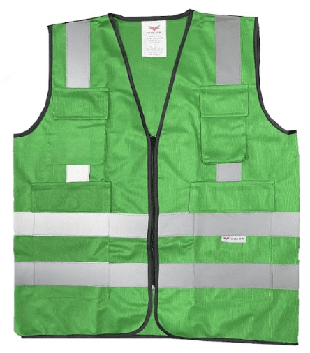 Volta High Visibility Green Reflective Safety Vest - 4 Pockets, Zip Closure, 120 GSM (RF 040 GR)